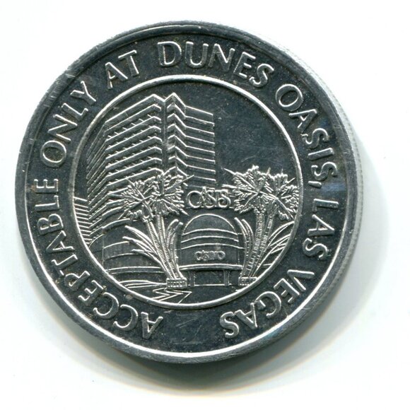 Dunes Oasis Casino Las Vegas Aluminum Free Slot Play Token (b671-3) - Picture 2 of 2